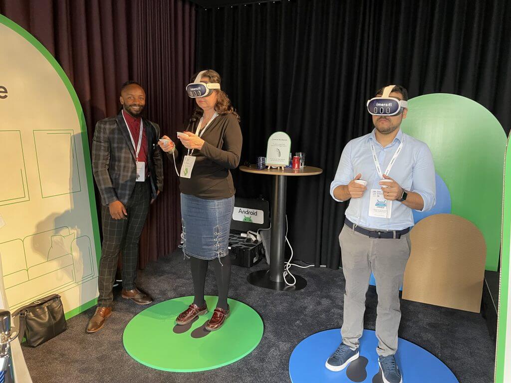 Team members collaborating inside the Android Enterprise VR experience