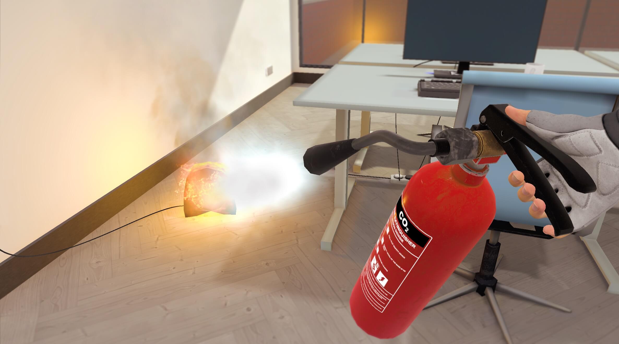 Extinguishing an electrical heater fire during a VR assessment