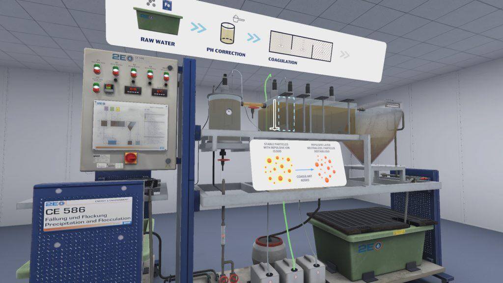 A closer view of the virtual water treatment machine in the VR laboratory