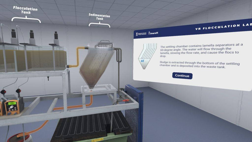 A student operating the virtual water treatment machine in VR