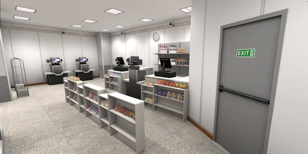 An aisle inside the virtual supermarket VR experience