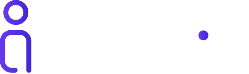 Imersifi white logotype with the colour symbol on a dark navy background